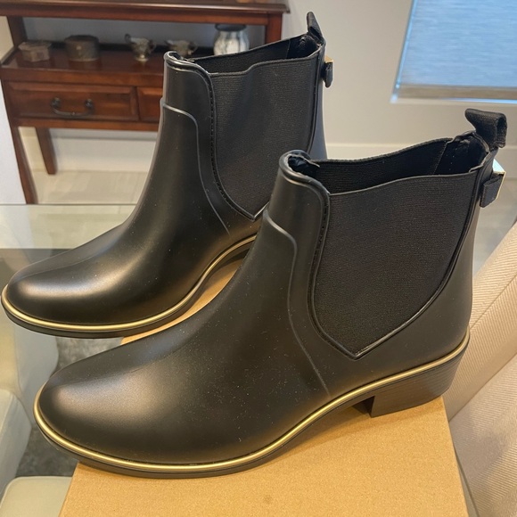 Kate Spade Black Ankle Booties with Gold Trim - Picture 2 of 4